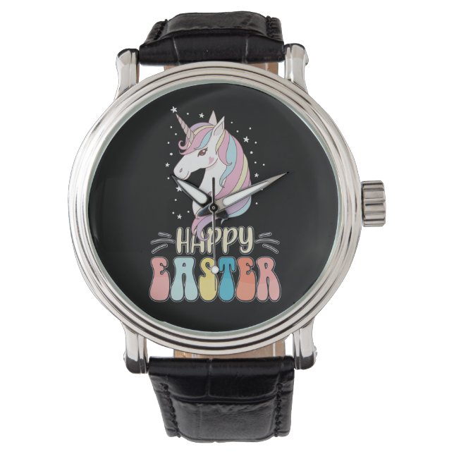 Reloj De Pulsera Feliz Pascua Unicornio de huevos de conejo conejo  (Anverso)