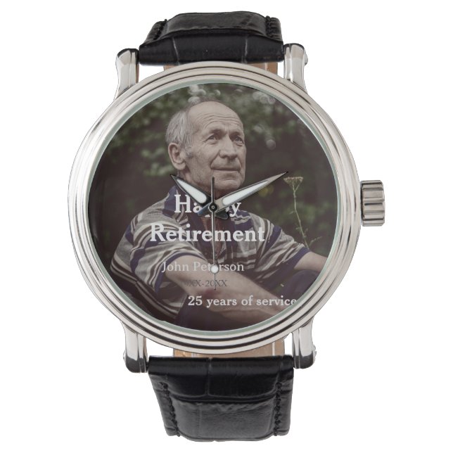 Reloj De Pulsera Feliz retiro foto nombre años de servicio (Anverso)