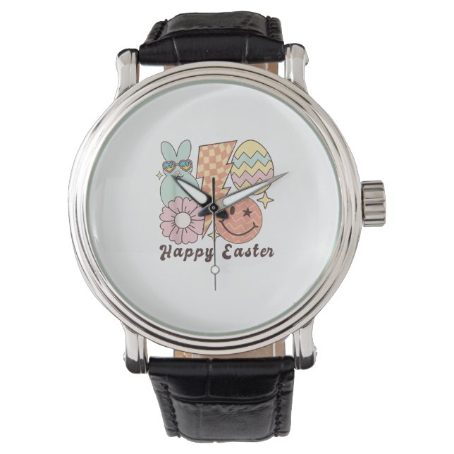 Reloj De Pulsera Feliz sonrisa de Pascua Face Retro Conejo Conejo C (Anverso)