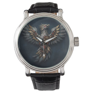 Reloj De Pulsera Fénix cibernética vintage: Ave mítica de oro envej
