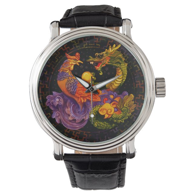 Reloj De Pulsera Fénix y Dragón - en color (Anverso)