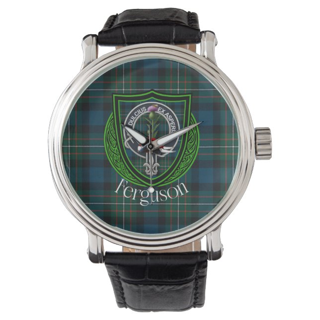Reloj De Pulsera Ferguson Scottish Clan Tartan & Crest (Anverso)