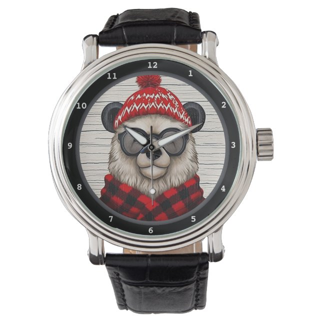 Reloj De Pulsera Festive Bear Wearing Hat and Scarf (Anverso)