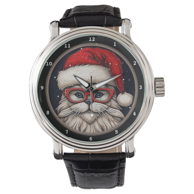 Reloj De Pulsera Festive Cat Wearing Santa Hat (Anverso)