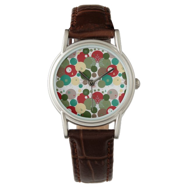 Reloj De Pulsera Festive Circles, Snowflakes & Holiday Elegance (Anverso)