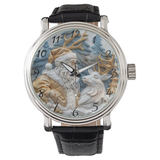 Reloj De Pulsera Festive clock with Santa and reindeer (Anverso)