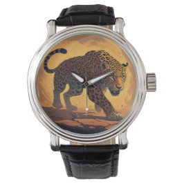 Reloj De Pulsera Fiero Leopardo Merodeando al Atardecer