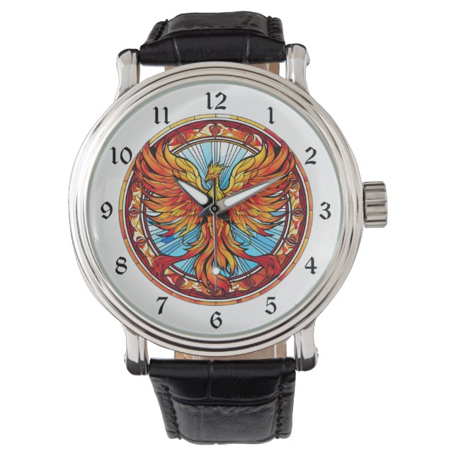 Reloj De Pulsera Fiery Naranja Blue Phoenix Bird (Anverso)