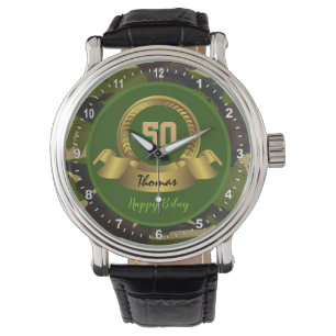 Reloj De Pulsera Fiesta de caza/cumpleaños 50 verde del ejército de