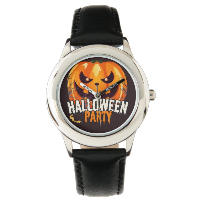 Reloj De Pulsera Fiesta de Halloween – Diseño de Jack-o’-Lantern (Anverso)