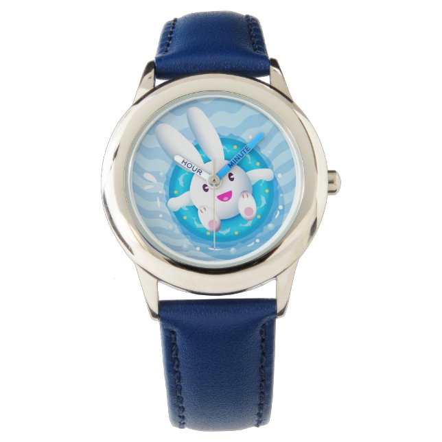 Reloj De Pulsera Fiesta de la piscina de conejito blanco (Anverso)
