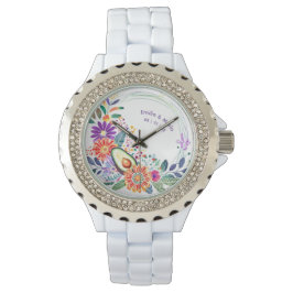 Reloj De Pulsera FIESTA Folkart Flores Aguacate Personalizado