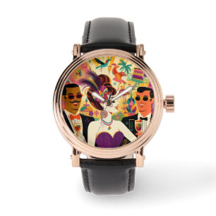 Reloj De Pulsera Fiesta Futurista de cócteles Mardi Gras de Mid Cen