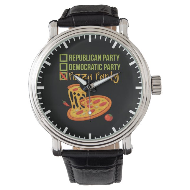 Reloj De Pulsera Fiesta Pizza - Divertido voto de Novedad político (Anverso)