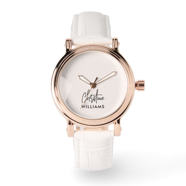 Reloj De Pulsera Firma Monograma Guión manuscrito Rubor rosa (Anverso)