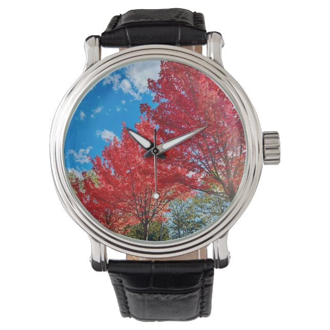 Reloj De Pulsera Flagrantes hojas de árboles rojos en otoño (Anverso)