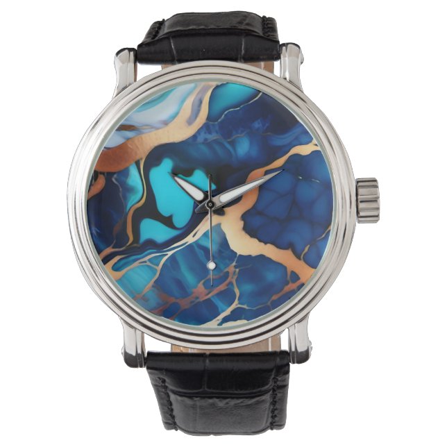 Reloj De Pulsera Flamante dorado azul trenzado (Anverso)