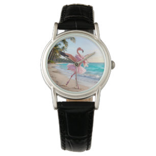 Reloj De Pulsera Flamenco Bailarina Con Tutú Rosa En La Playa