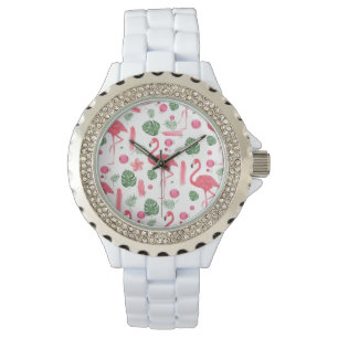 Reloj De Pulsera Flamenco tropical de la acuarela rosada elegante