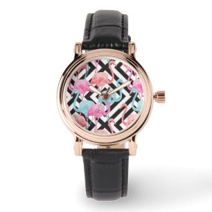 Reloj De Pulsera Flamencos en el patrón de diseño negrita