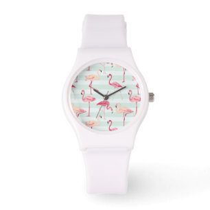 Reloj De Pulsera Flamencos retros en rayas de la menta