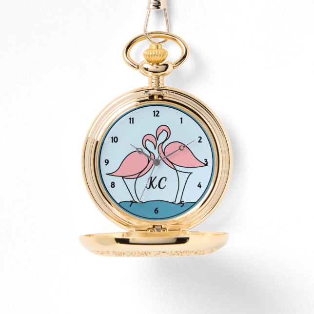 Reloj De Pulsera Flamencos rosados Monograma Bolsillo de oro (Anverso)