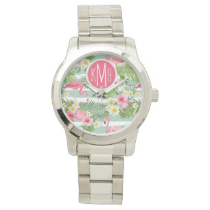 Reloj De Pulsera Flamencos Y Rayas   Monograma
