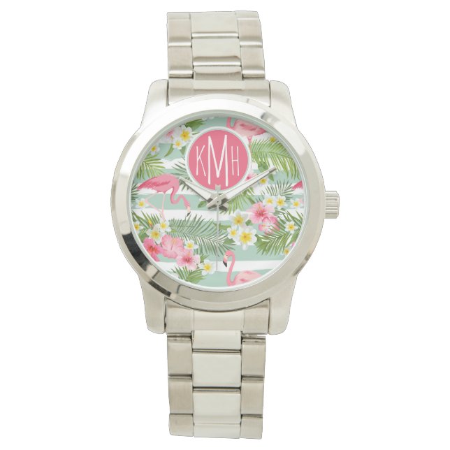 Reloj De Pulsera Flamencos Y Rayas | Monograma (Anverso)