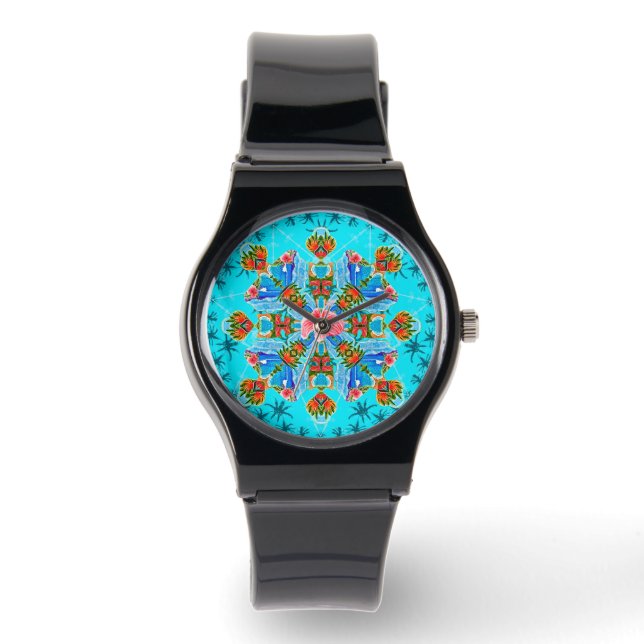 Reloj De Pulsera Flames de paraíso hawaiano (azul) (Anverso)