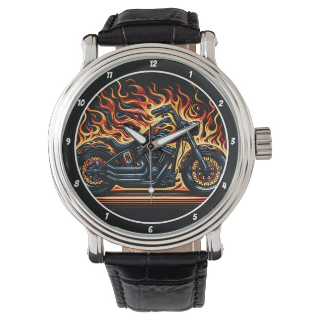Reloj De Pulsera Flaming Chopper, Fiery Watch Face. (Anverso)