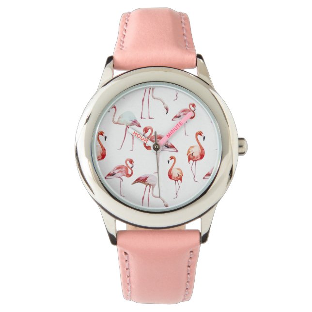 Reloj De Pulsera Flamingo acuático patrón blanco ave tropical (Anverso)
