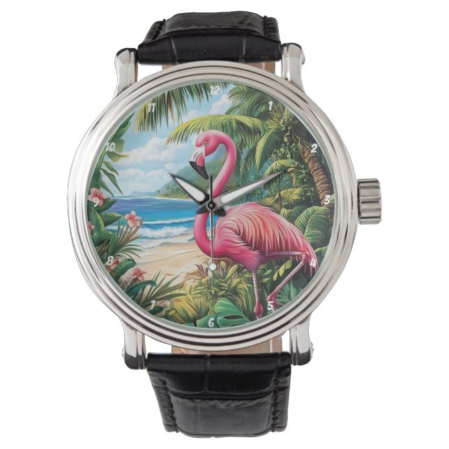 Reloj De Pulsera Flamingo Beach Tropical (Anverso)