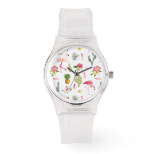 Reloj De Pulsera Flamingo Cactus Piña Hibiscus Pattern