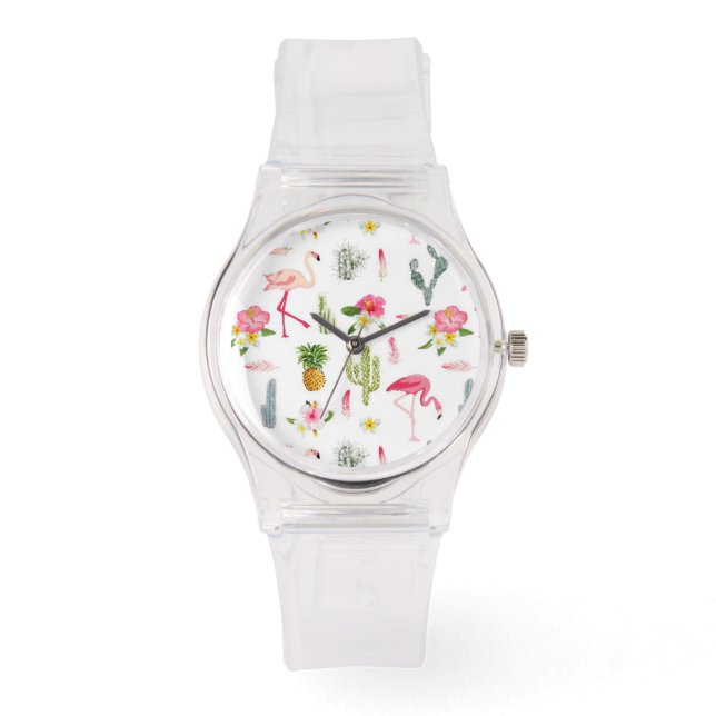 Reloj De Pulsera Flamingo Cactus Piña Hibiscus Pattern (Anverso)