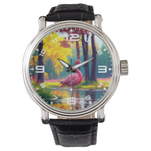 Reloj De Pulsera Flamingo de pie en el lago-365476