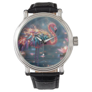 Reloj De Pulsera Flamingo mágico Fantasía arte con pluma colorida