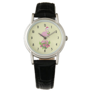 Reloj De Pulsera Flamingo rosa en Santa Hat Navidades caprichosos