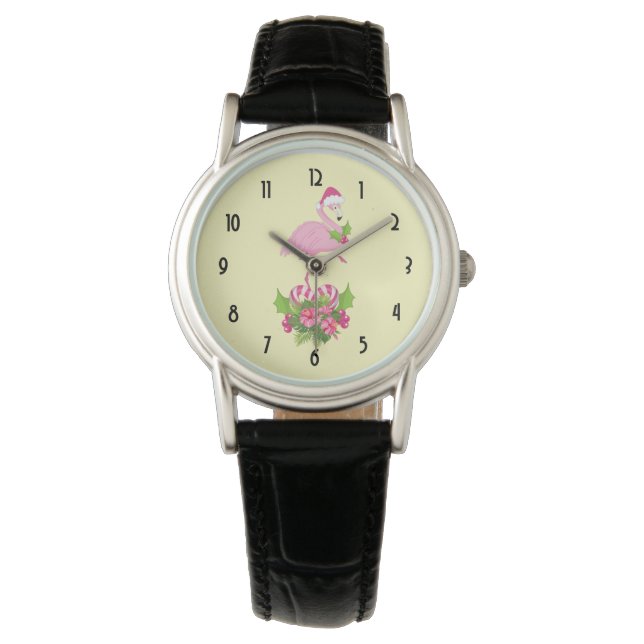 Reloj De Pulsera Flamingo rosa en Santa Hat Navidades caprichosos (Anverso)