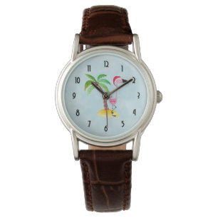 Reloj De Pulsera Flamingo rosa en un Sombrero de Santa María