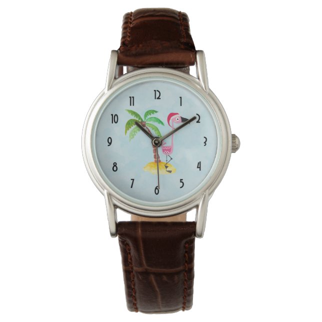 Reloj De Pulsera Flamingo rosa en un Sombrero de Santa María (Anverso)