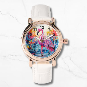 Reloj De Pulsera Flamingo rosa tropical colorido Mujeres elegantes