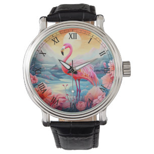 Reloj De Pulsera Flamingo tropical con flores-76280
