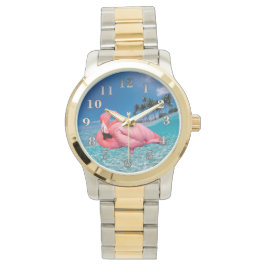Reloj De Pulsera Flamingo y Palmas