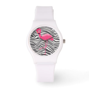 RELOJ DE PULSERA FLAMINGO ZEBRA STRIPE PERSONALIZADO BLANCO