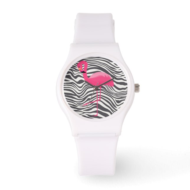 RELOJ DE PULSERA FLAMINGO ZEBRA STRIPE PERSONALIZADO BLANCO (Anverso)