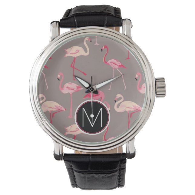 Reloj De Pulsera Flamingos retro | Monograma (Anverso)