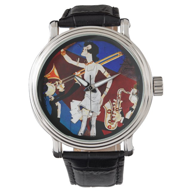Reloj De Pulsera Flapper en una banda de jazz (Anverso)