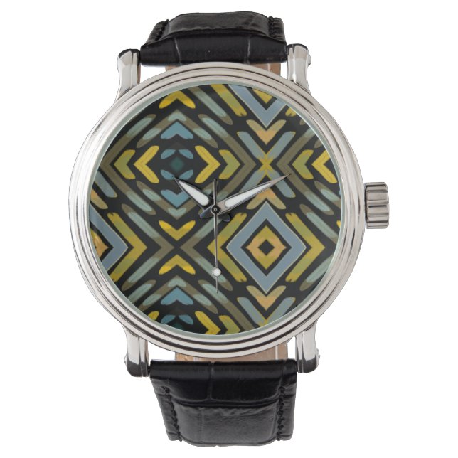 Reloj De Pulsera Flechas doradas azules sobre negro  (Anverso)