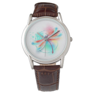 Reloj De Pulsera Fléon roja sobre fondo acuarela