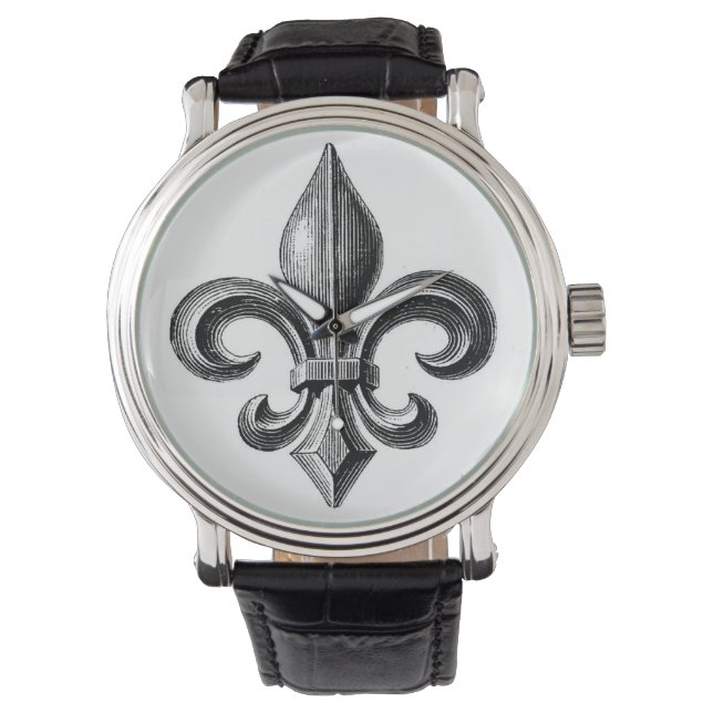 Reloj De Pulsera Fleur-de-Lis B&W Design Writing Watch (Anverso)